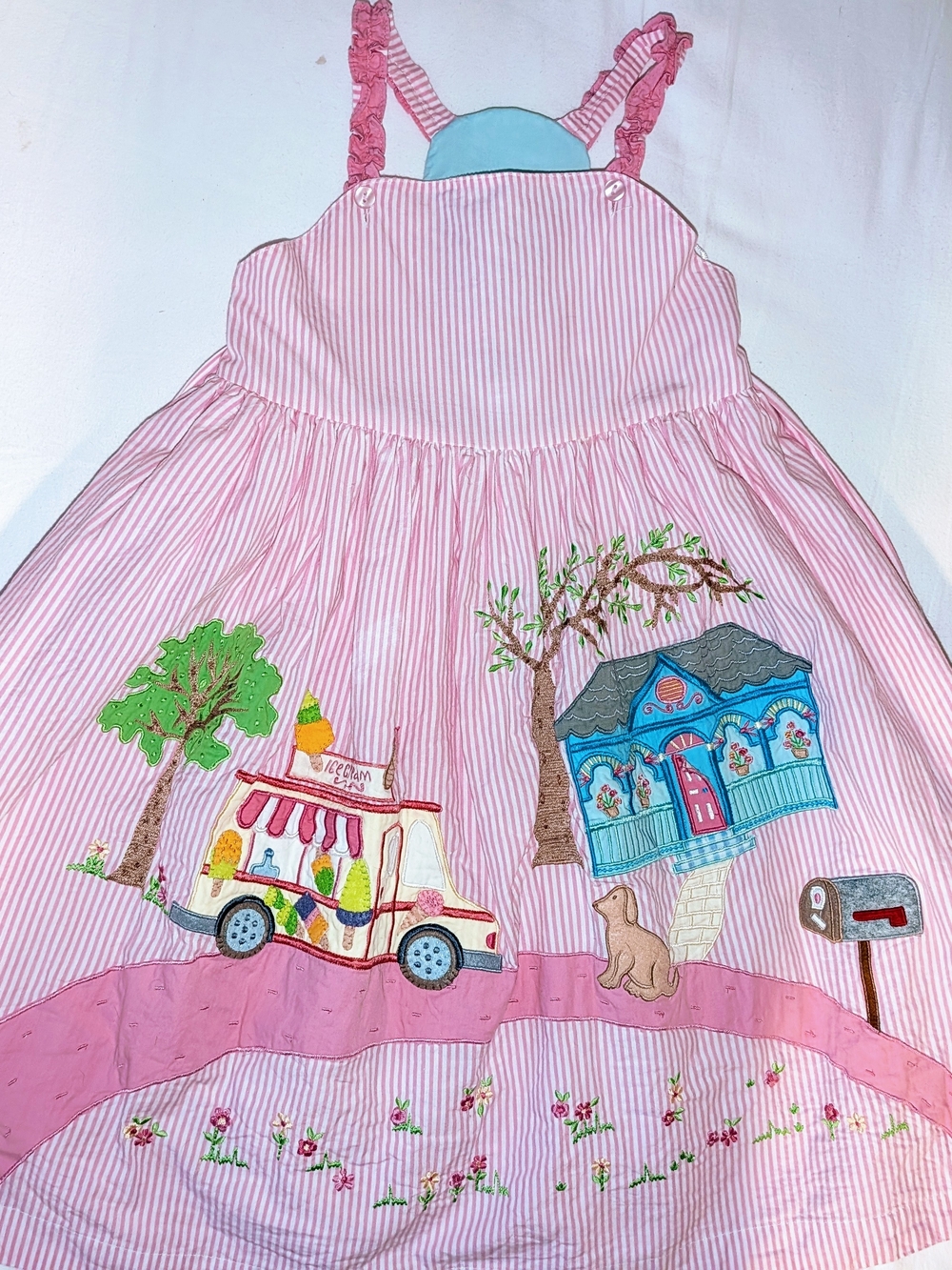 Girls Pink Embroidered Ice Cream Truck Dress - Picture 1 of 5